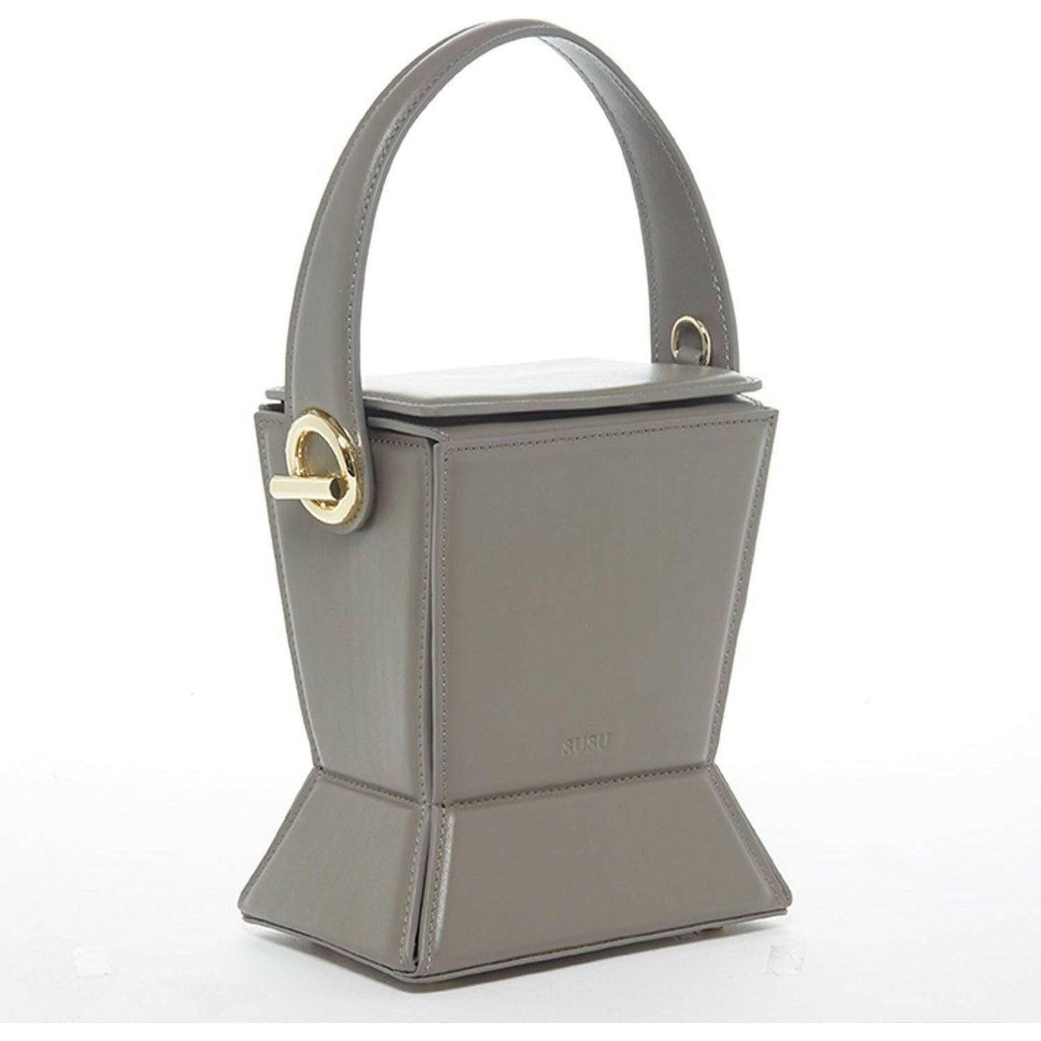 Amber Leather Bucket Bag in Gray.