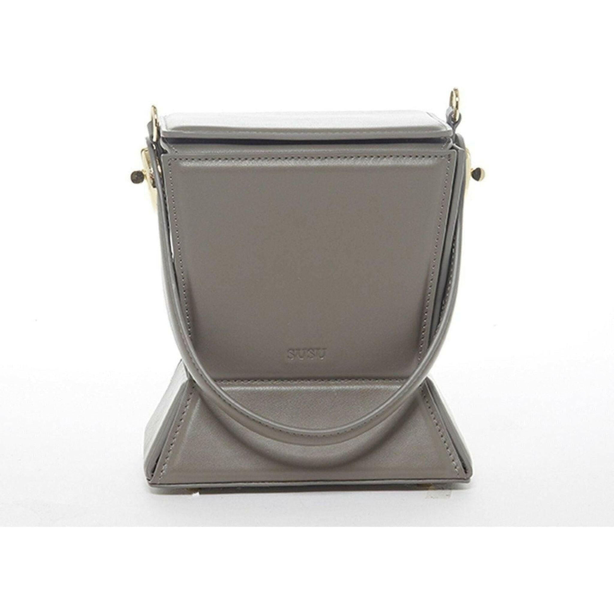 Amber Leather Bucket Bag in Gray.