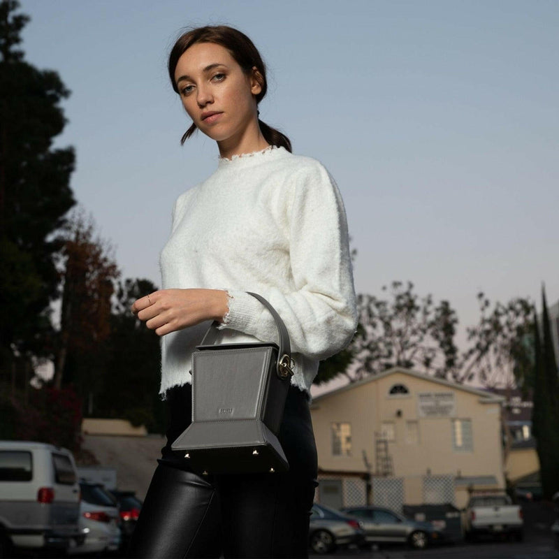 Amber Leather Bucket Bag in Gray