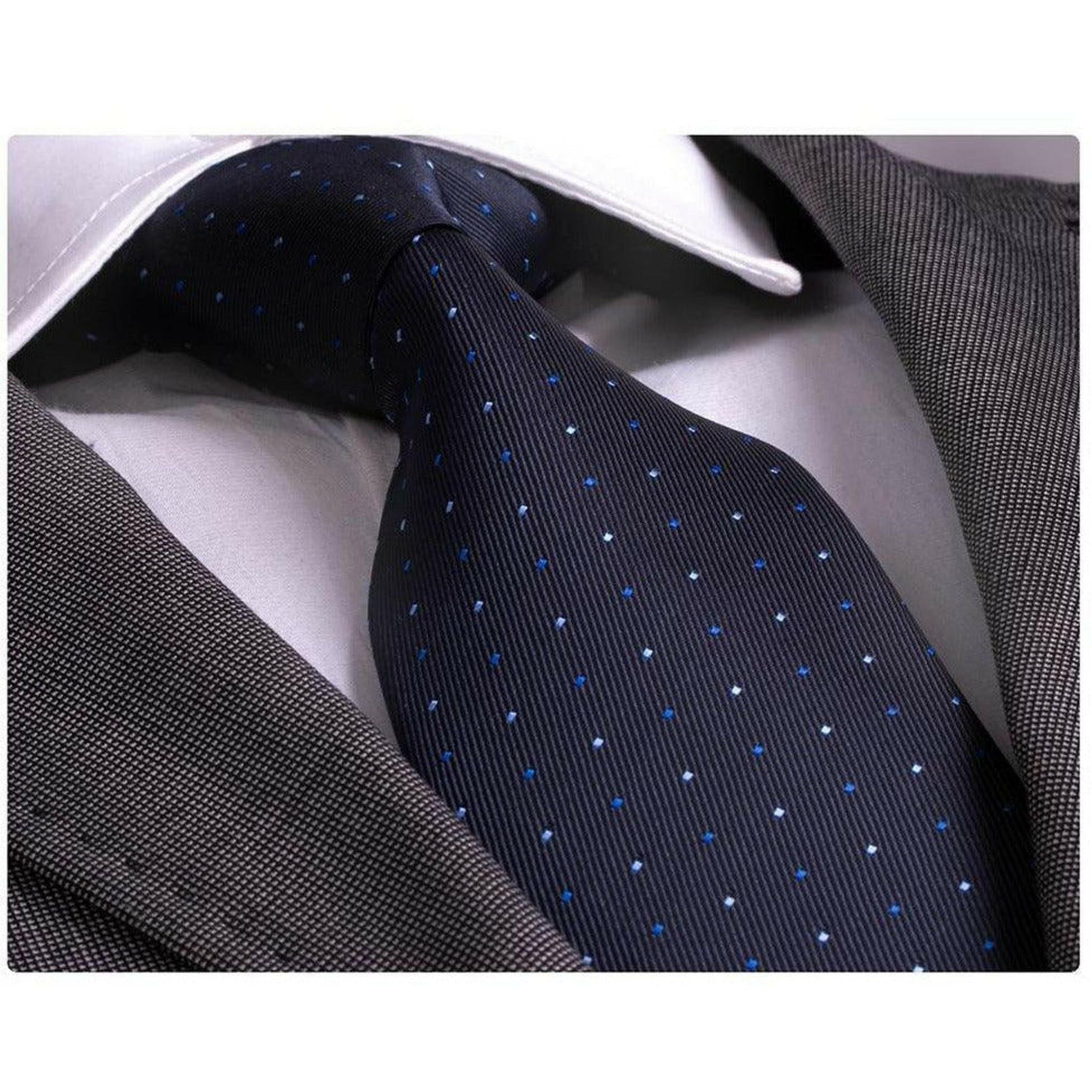 Men's Polka Dot Silk Neck Tie in Blue Tones.