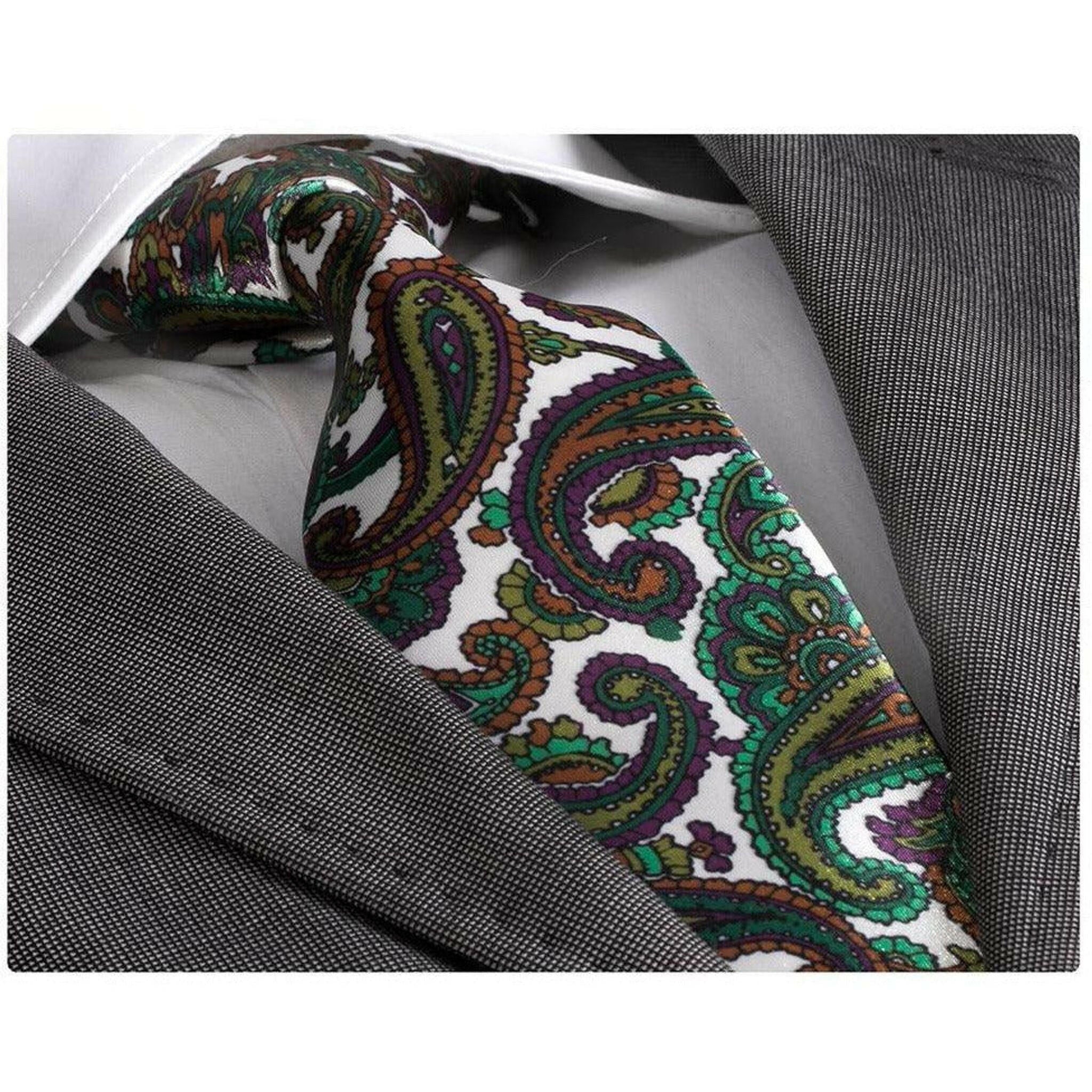 Men's Green with Paisley Floral Silk Neck Tie.