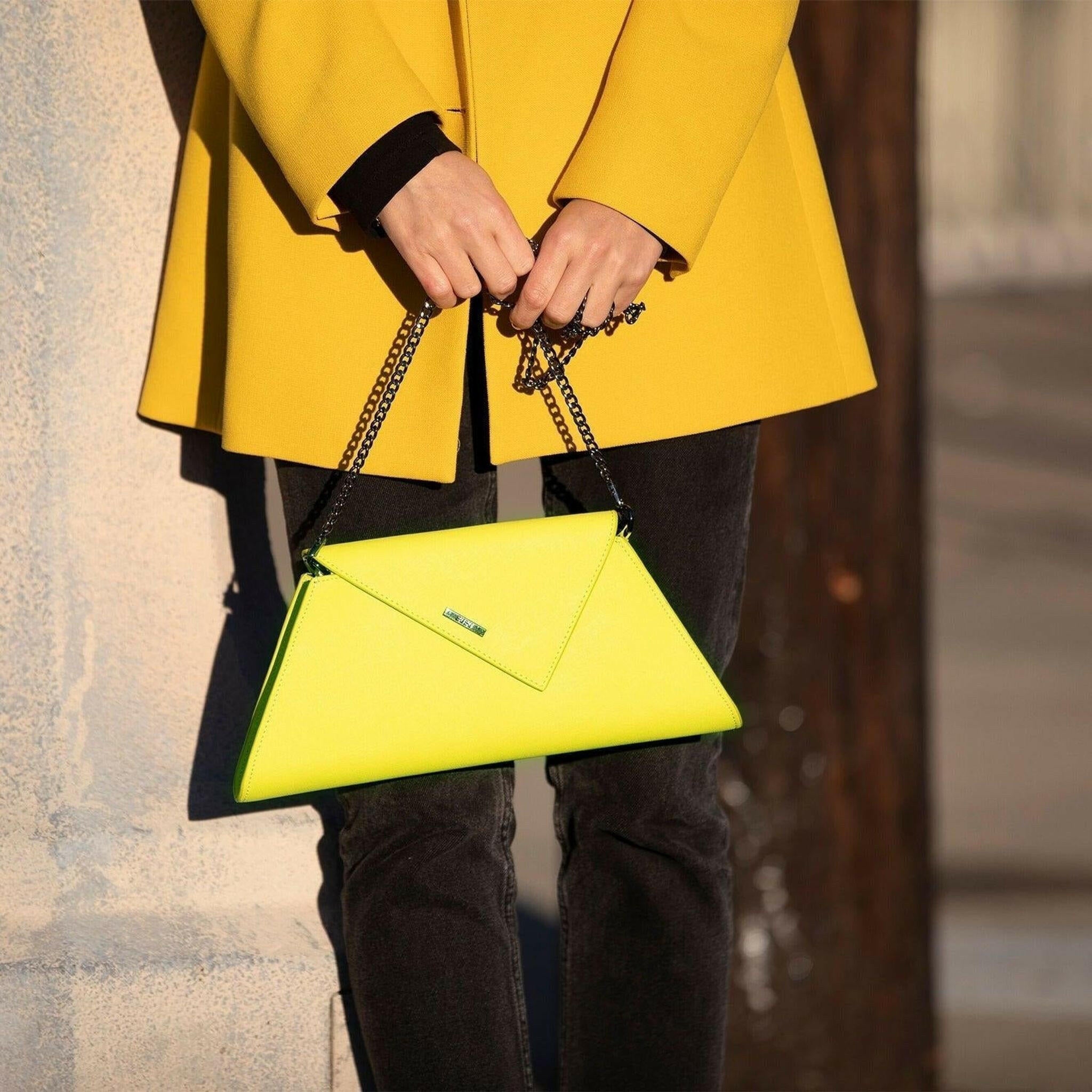 Angelica Electric Leather Clutch Purse in Yellow.