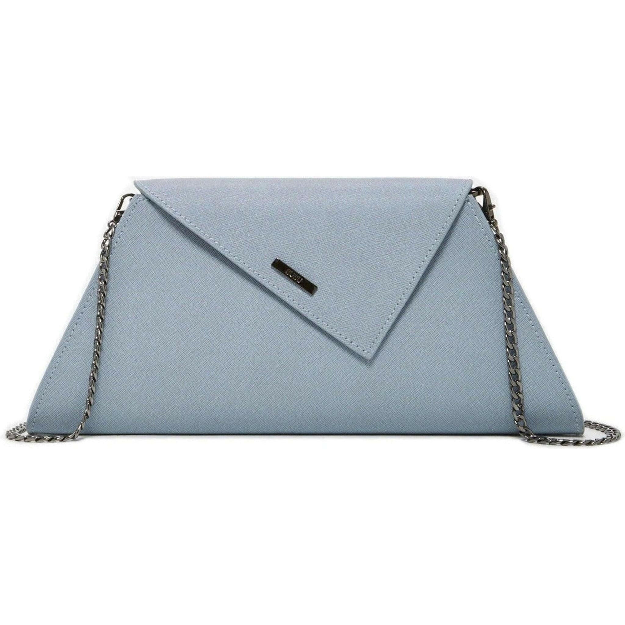 Angelica Faded Denim Leather Clutch.