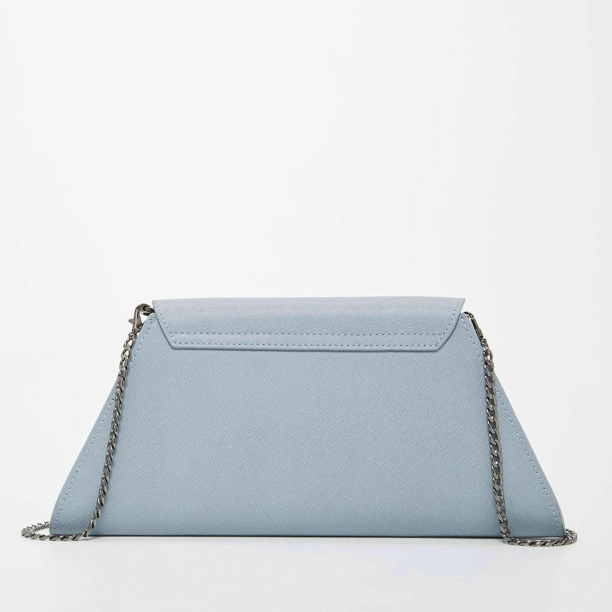 Angelica Faded Denim Leather Clutch.