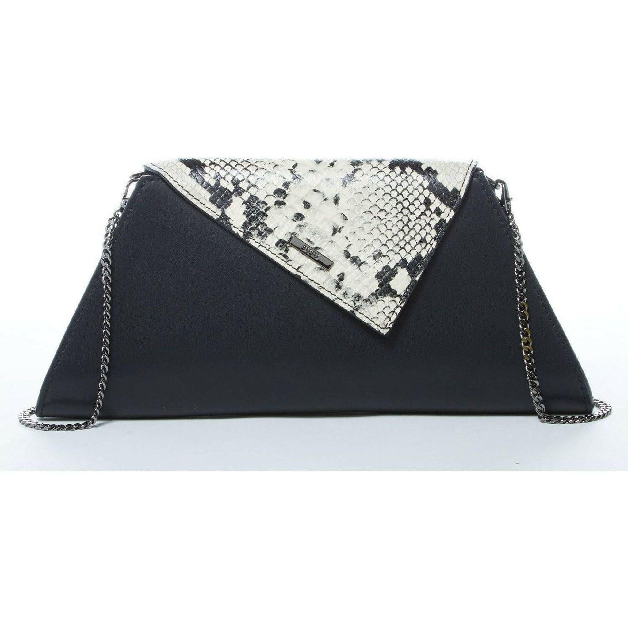 Angelica Leather Clutch in Black Snakeskin.