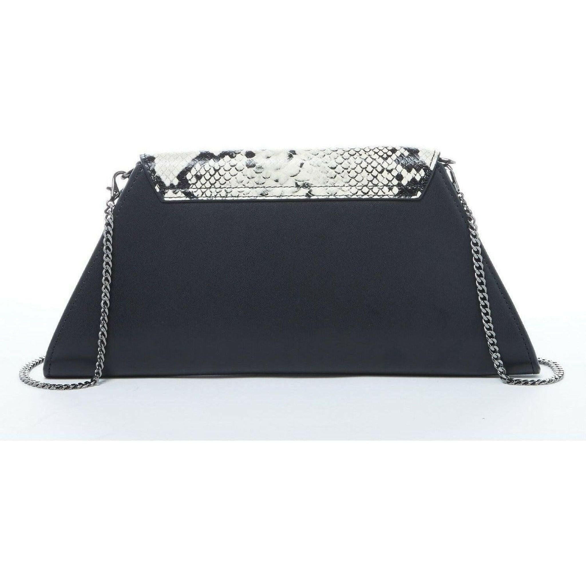 Angelica Leather Clutch in Black Snakeskin.