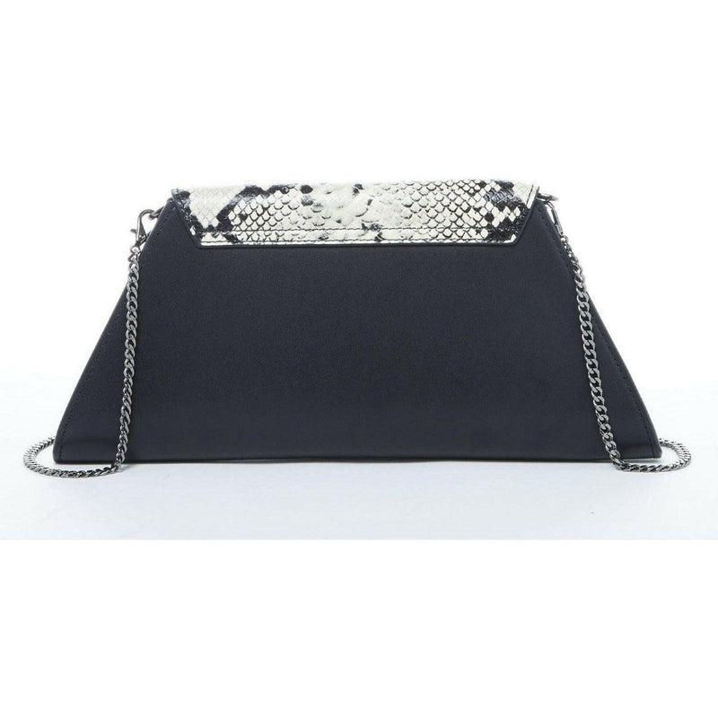 Angelica Leather Clutch in Black Snakeskin