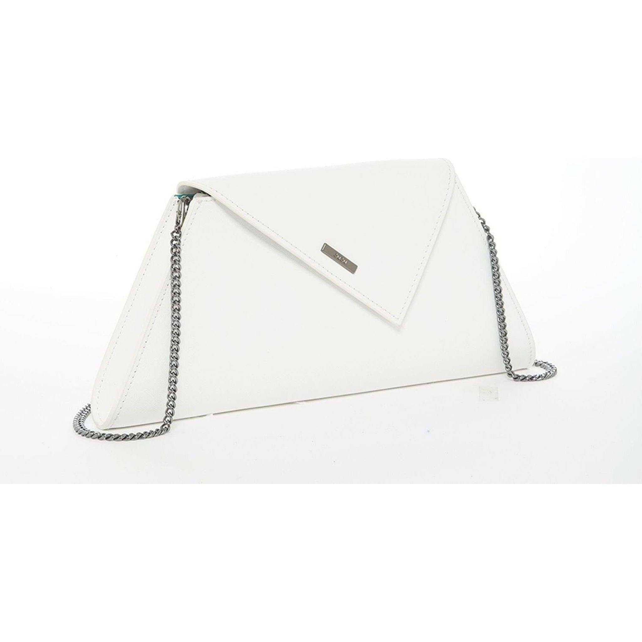 Angelica White Leather Clutch Bag.