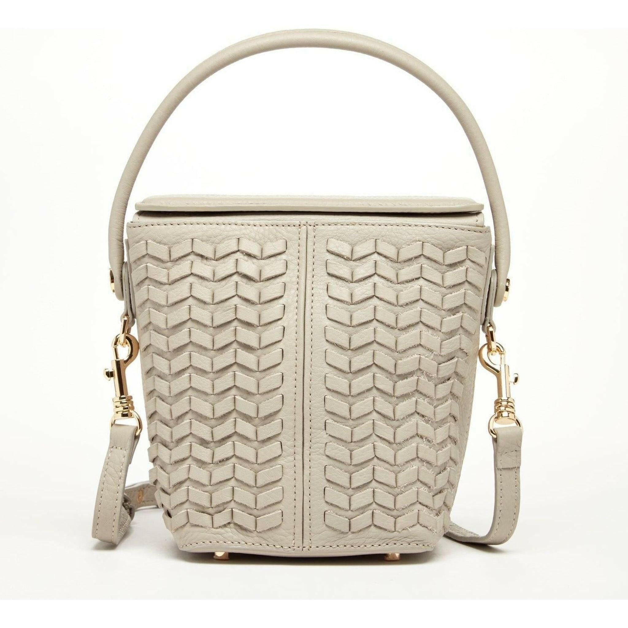 Anna Woven Leather Bag Grayish Beige.