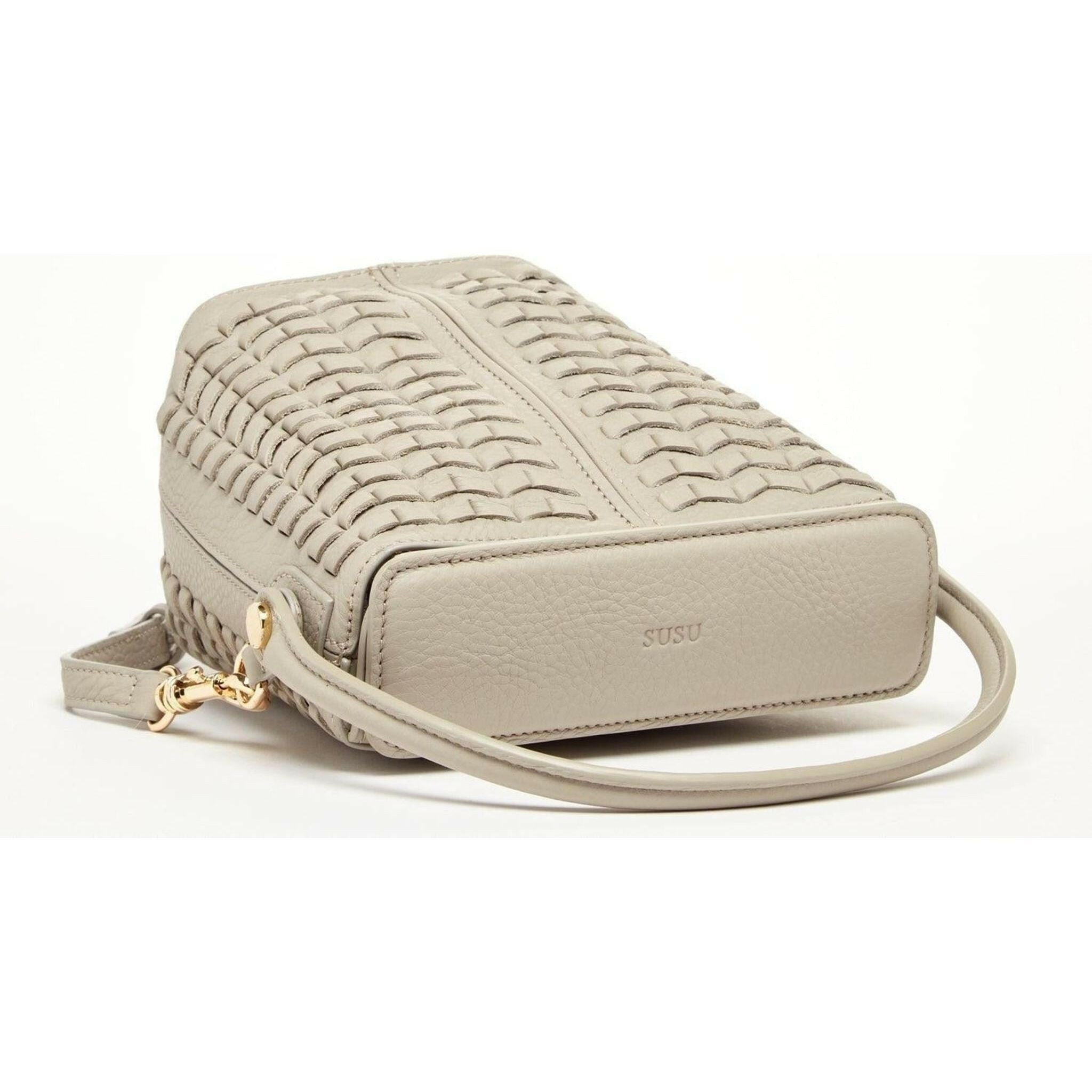 Anna Woven Leather Bag Grayish Beige.