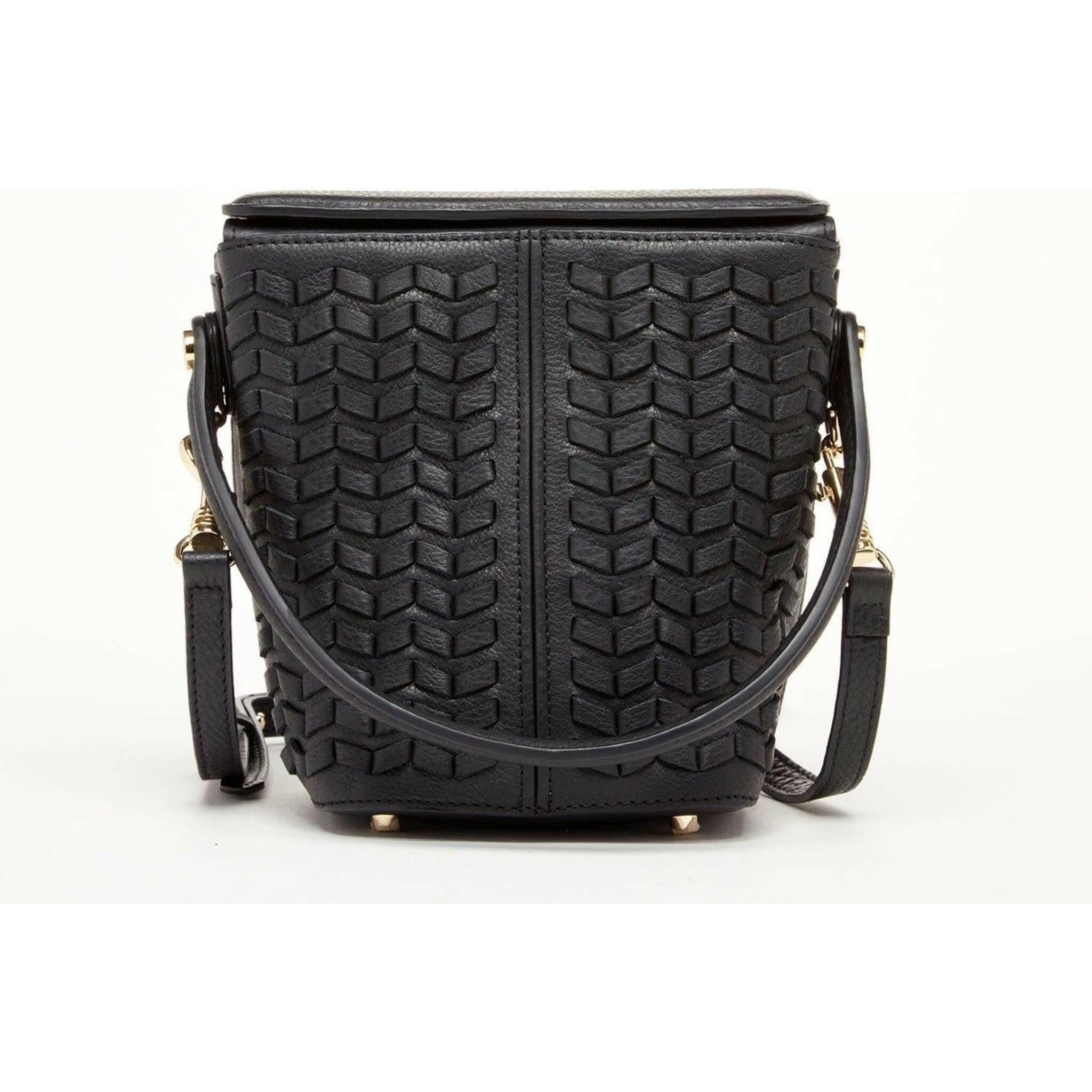 Anna Woven Leather Bag in Black.