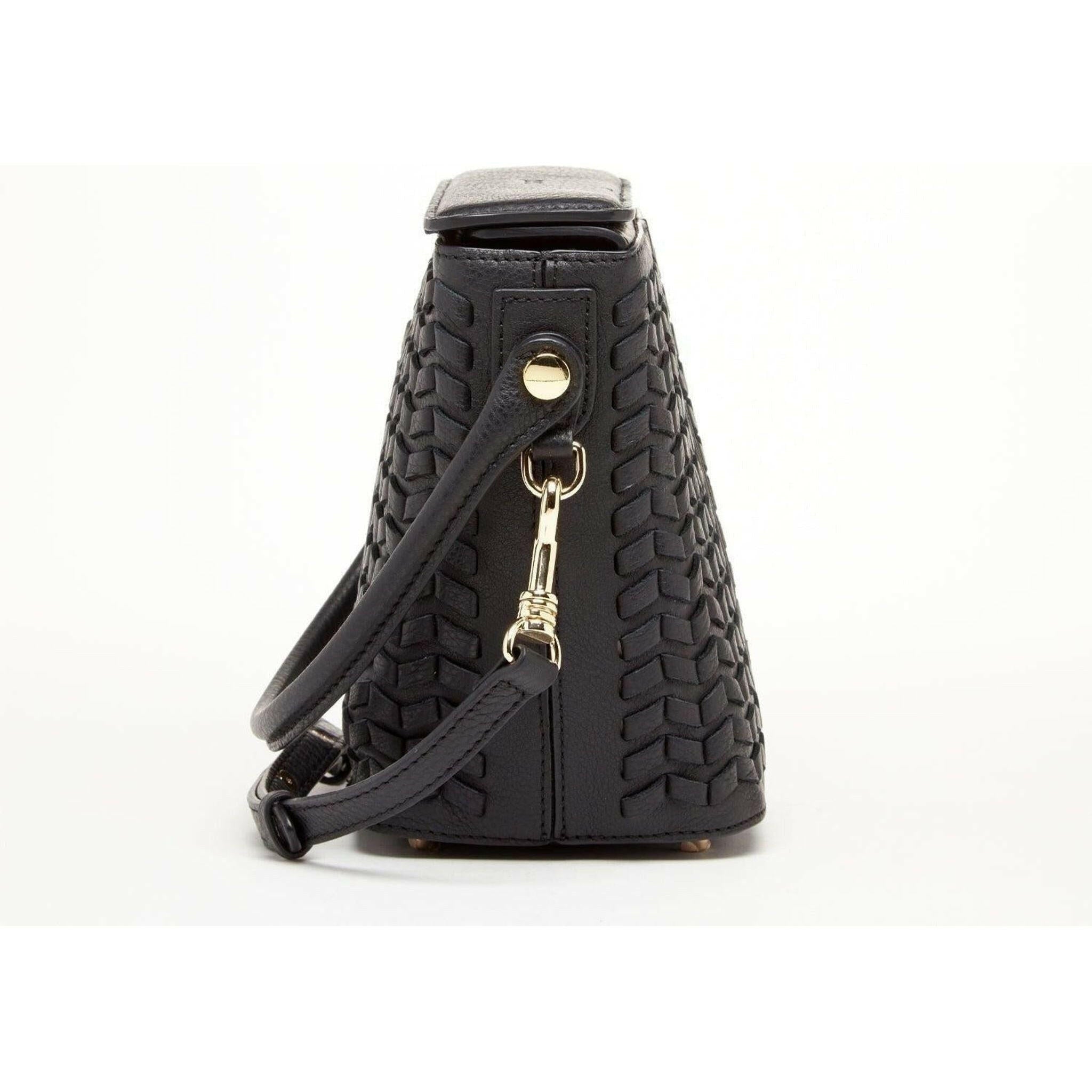 Anna Woven Leather Bag in Black.