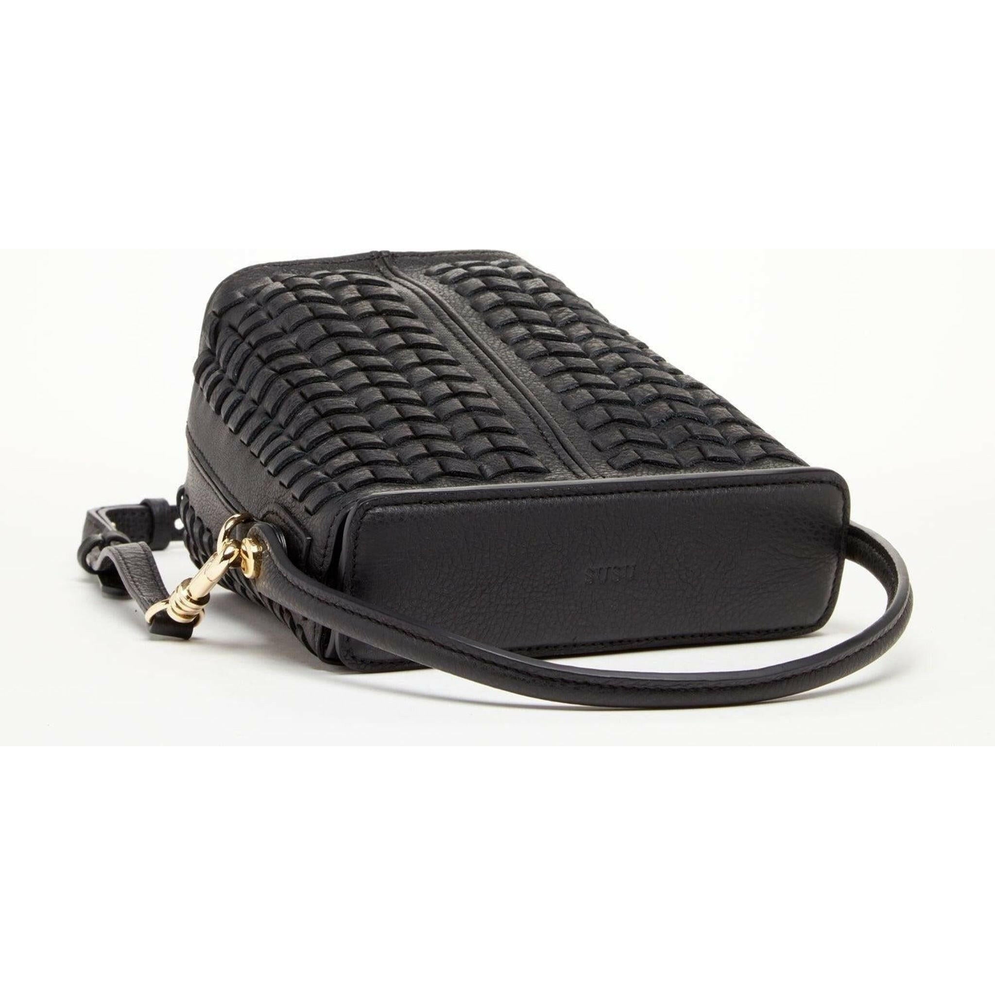 Anna Woven Leather Bag in Black.