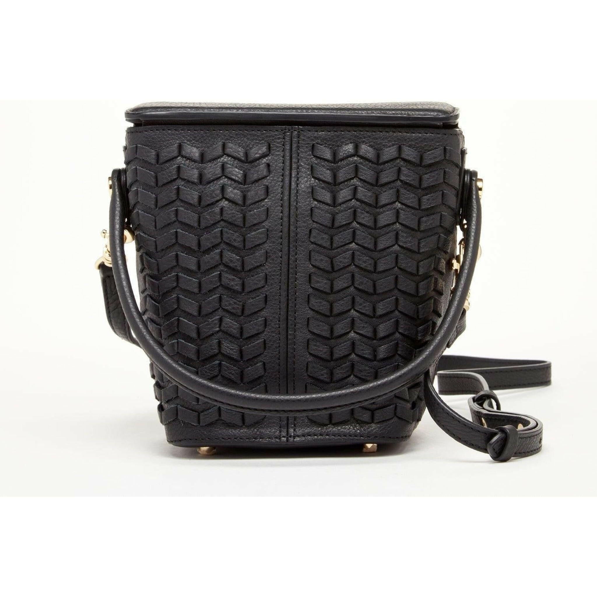 Anna Woven Leather Bag in Black.