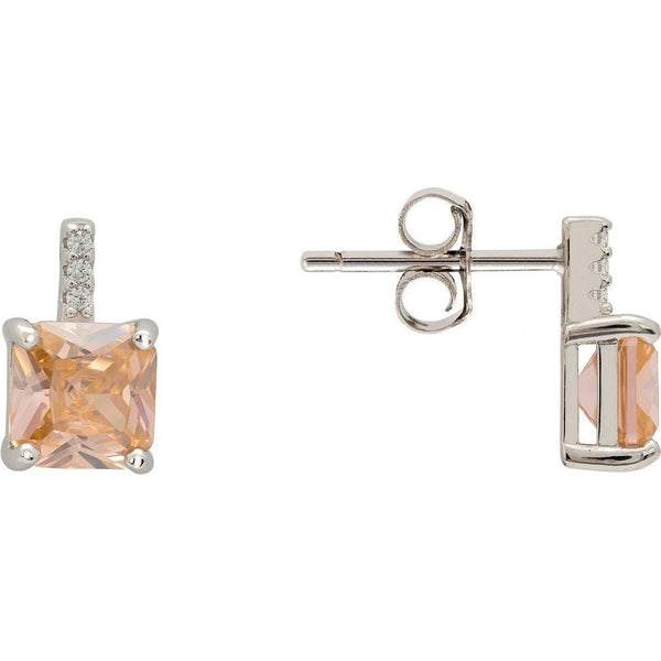 Aria Crystal Stud Earrings Peach Silver - quirkitrendz