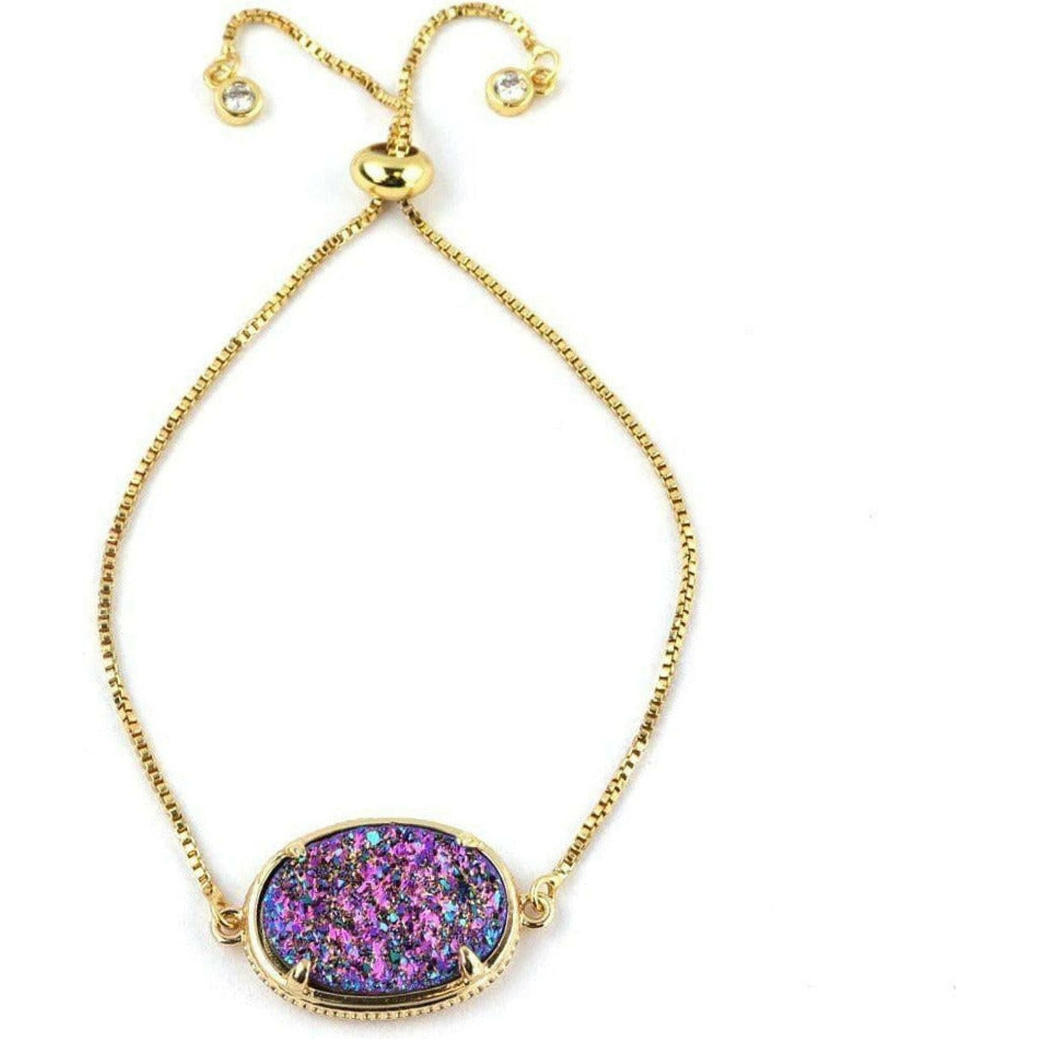 Ariana Large Oval Druzy Bracelet in Gold.