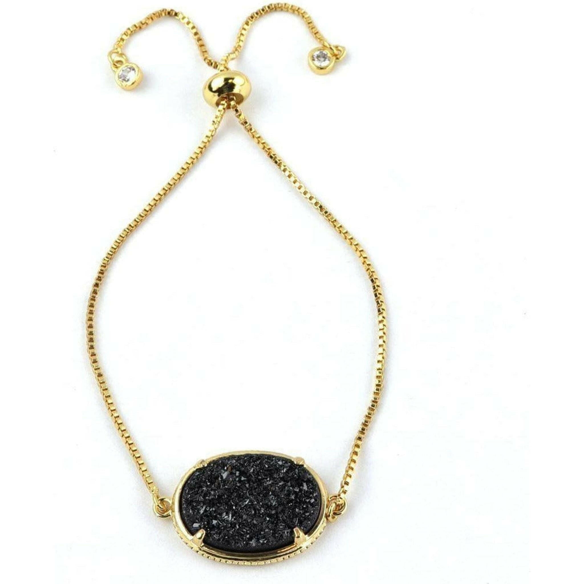 Ariana Large Oval Druzy Bracelet in Gold.