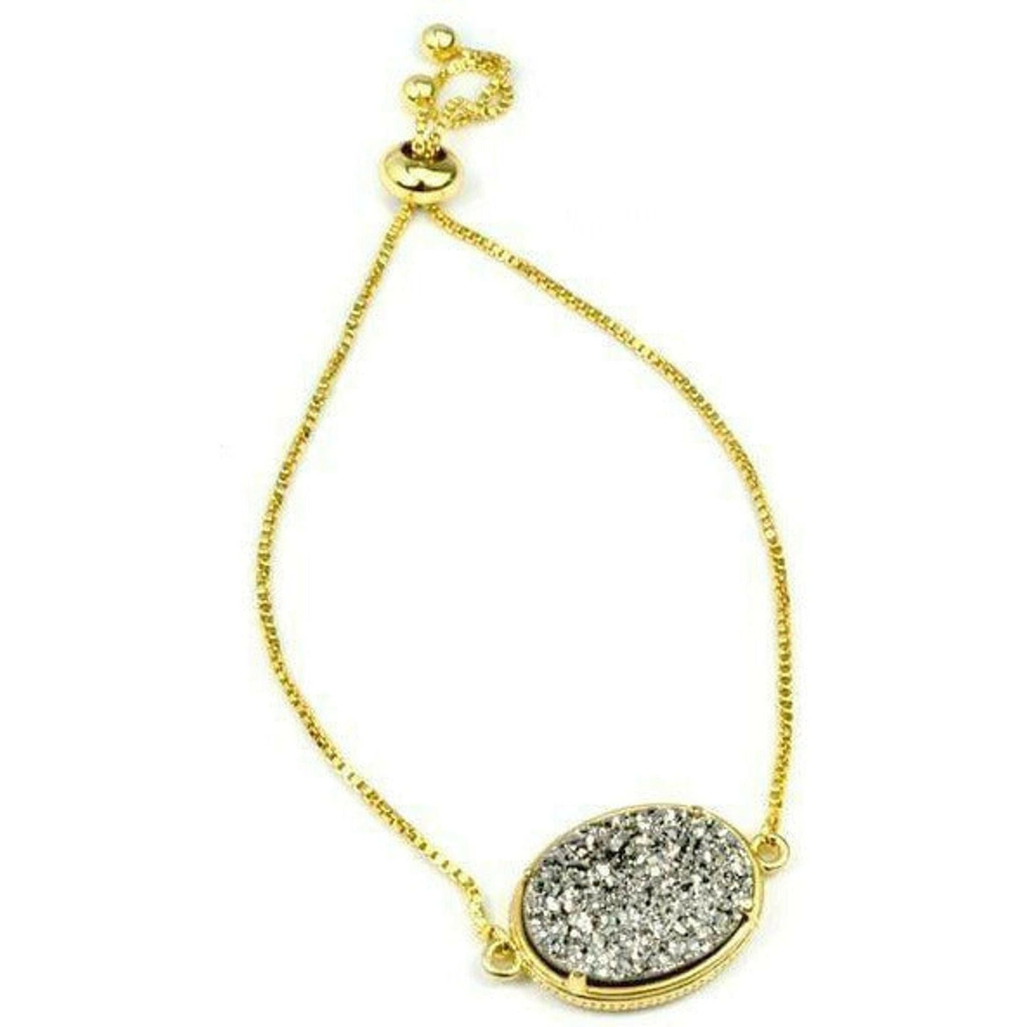 Ariana Large Oval Druzy Bracelet in Gold.