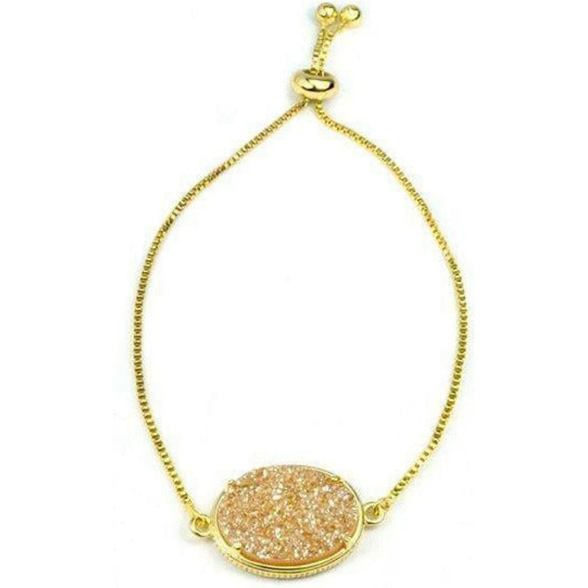 Ariana Large Oval Druzy Bracelet in Gold.