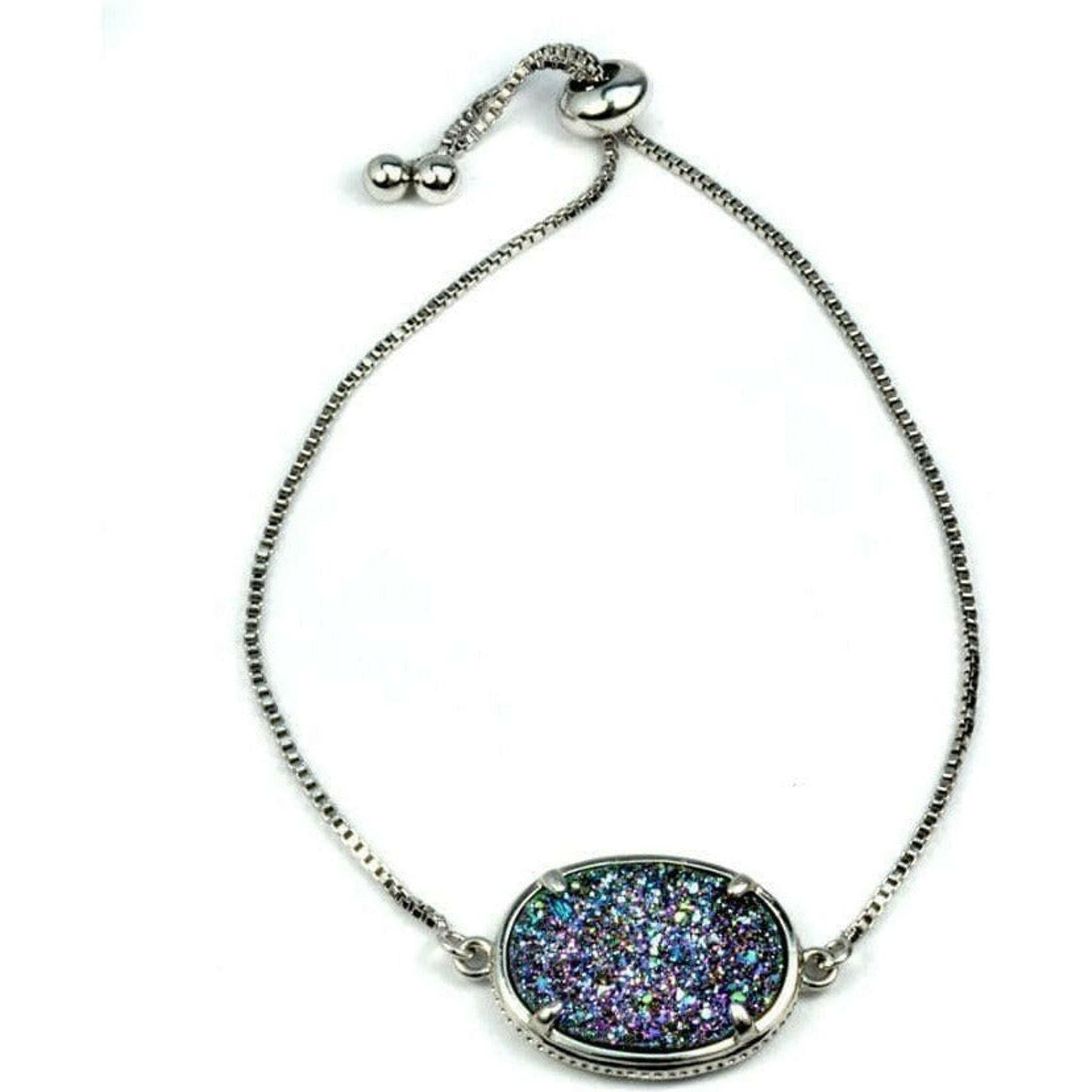 Ariana Large Oval Druzy Bracelet in Silver.