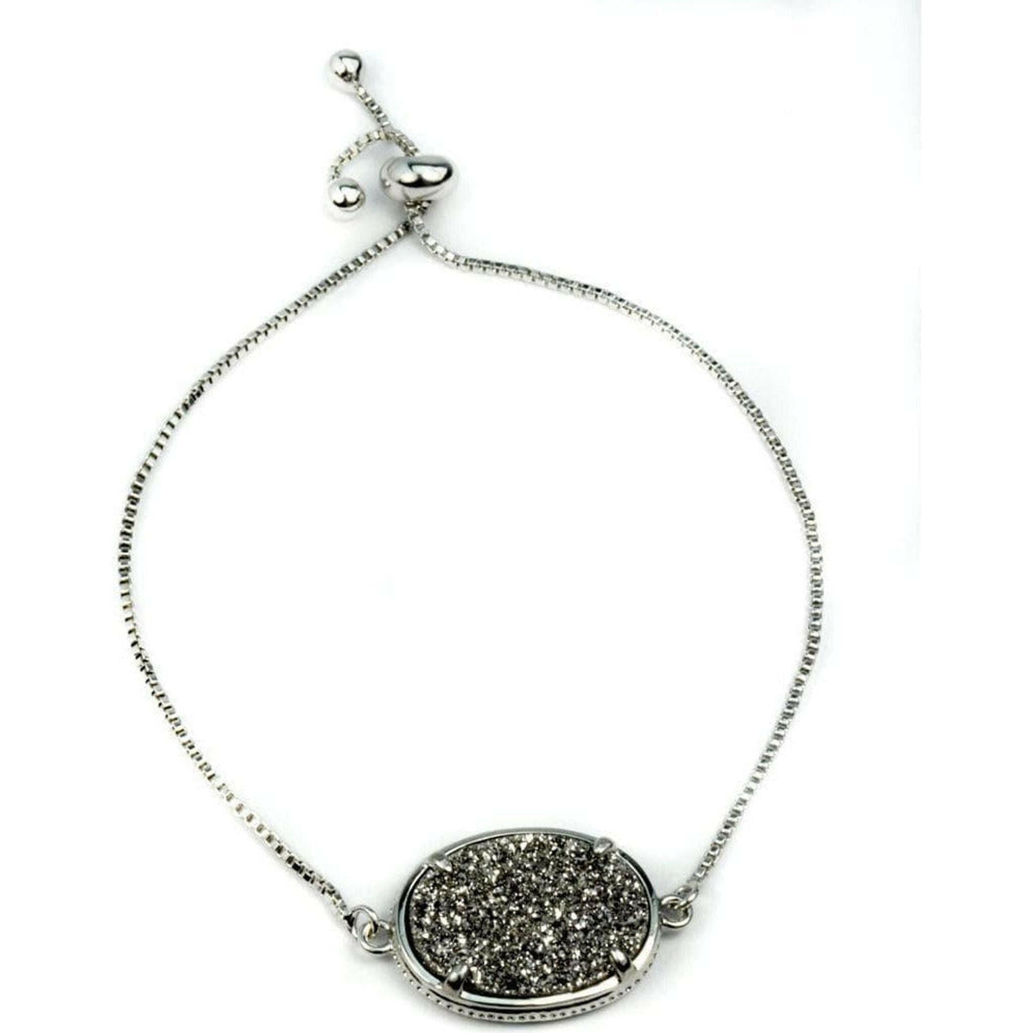 Ariana Large Oval Druzy Bracelet in Silver.