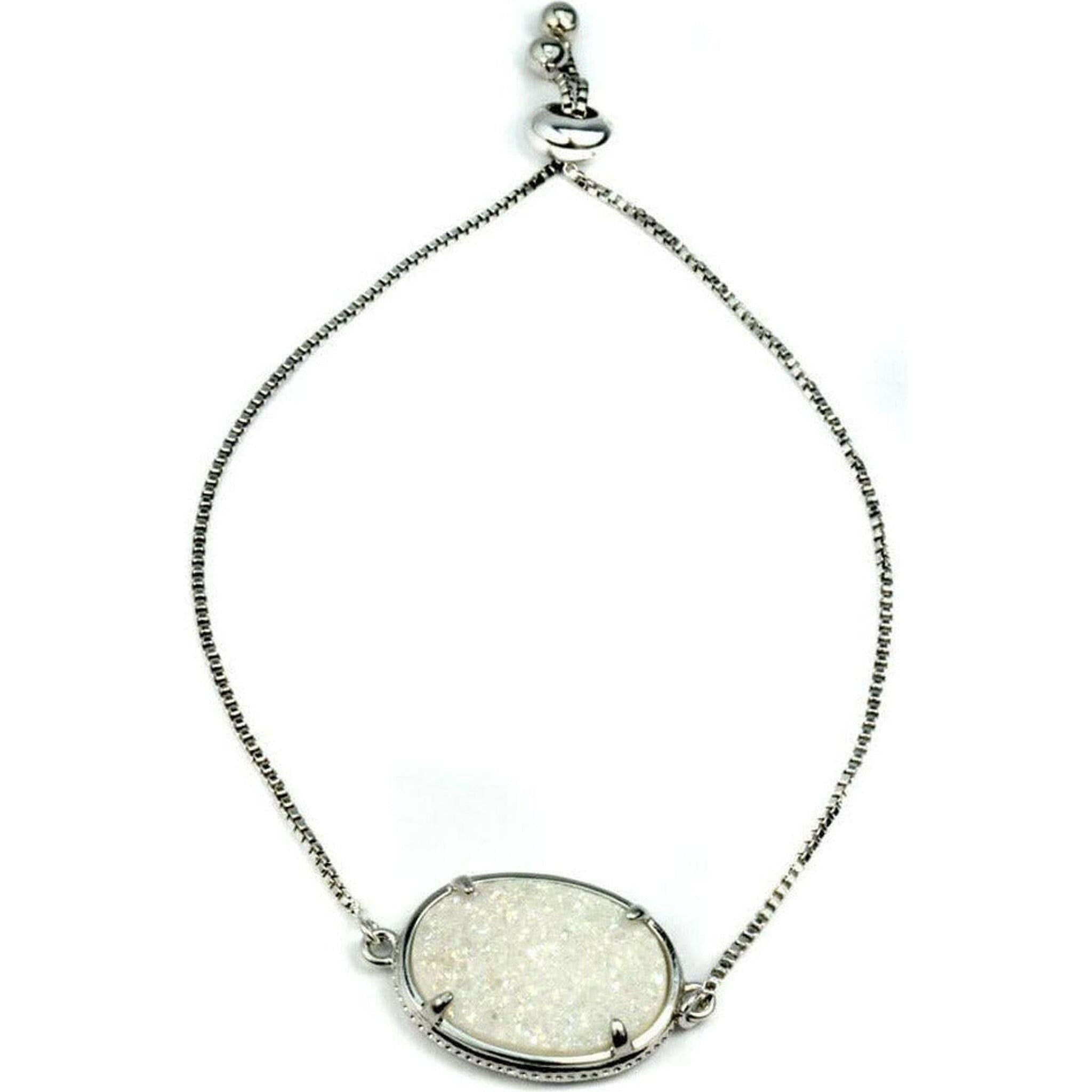 Ariana Large Oval Druzy Bracelet in Silver.