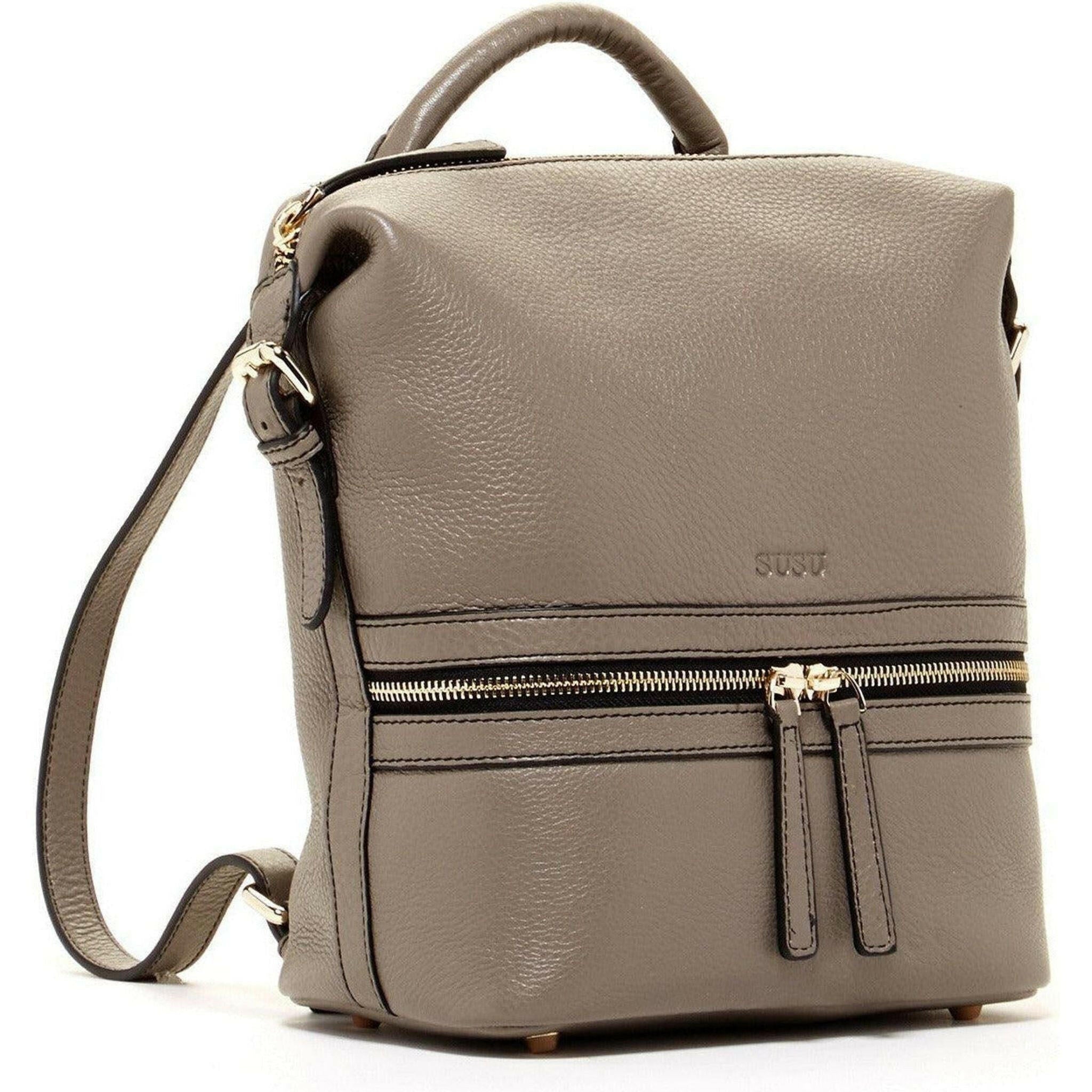 Ashley Gray Leather Backpack Purse.