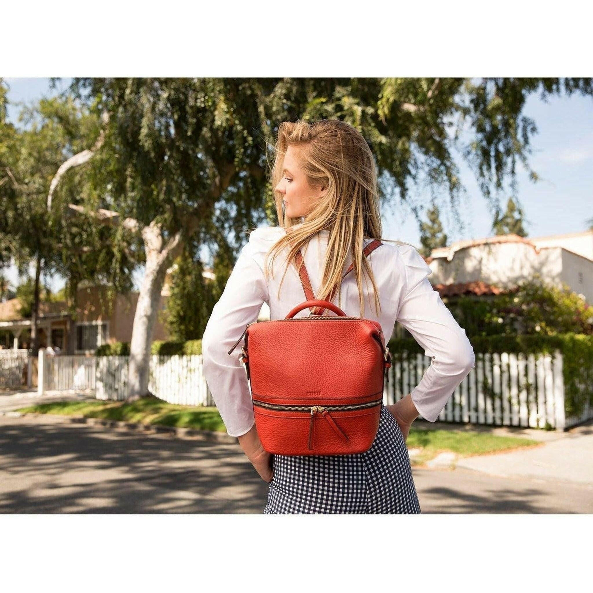 Ashley Red Leather Backpack Purse.