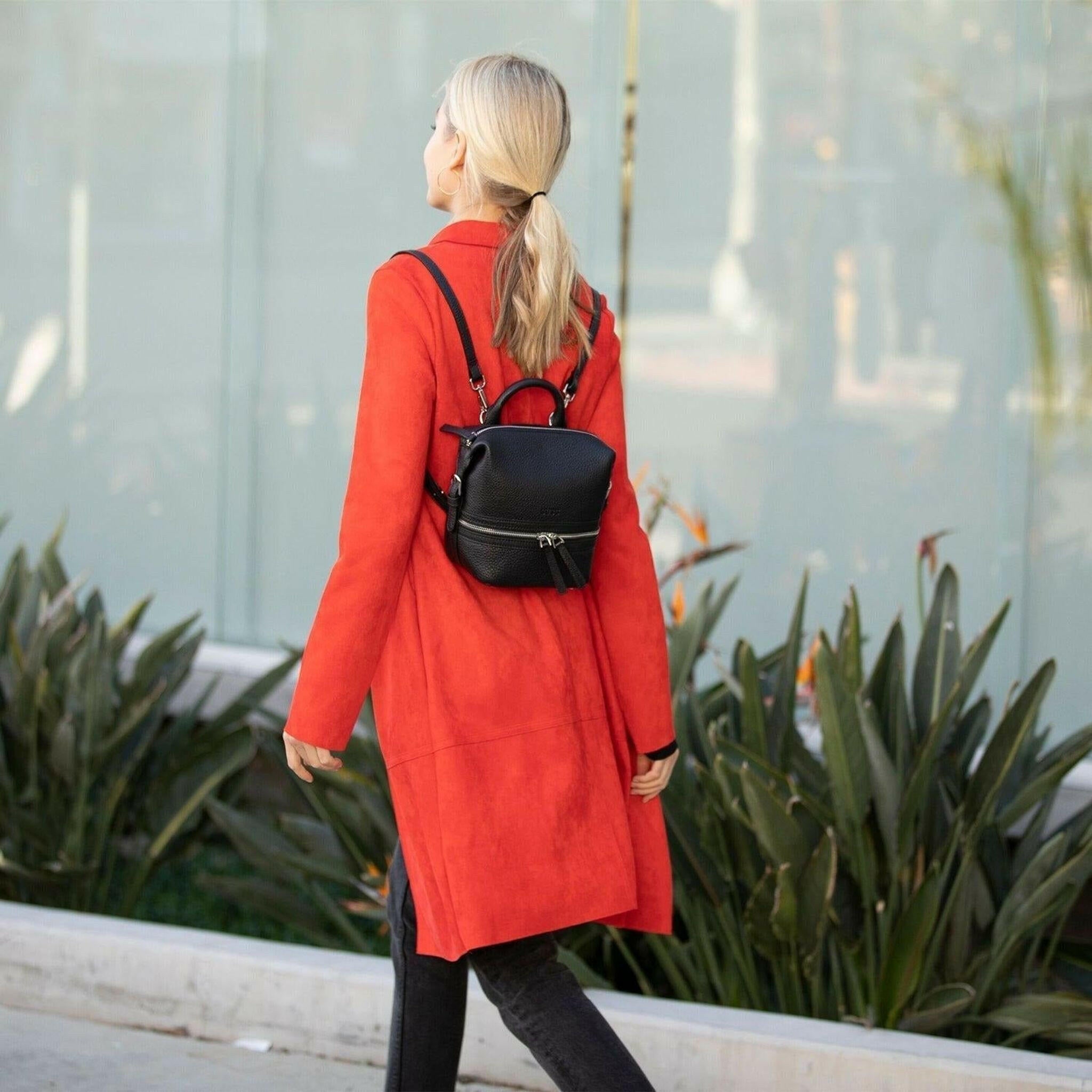 Ashley Small Leather Backpack in Black.