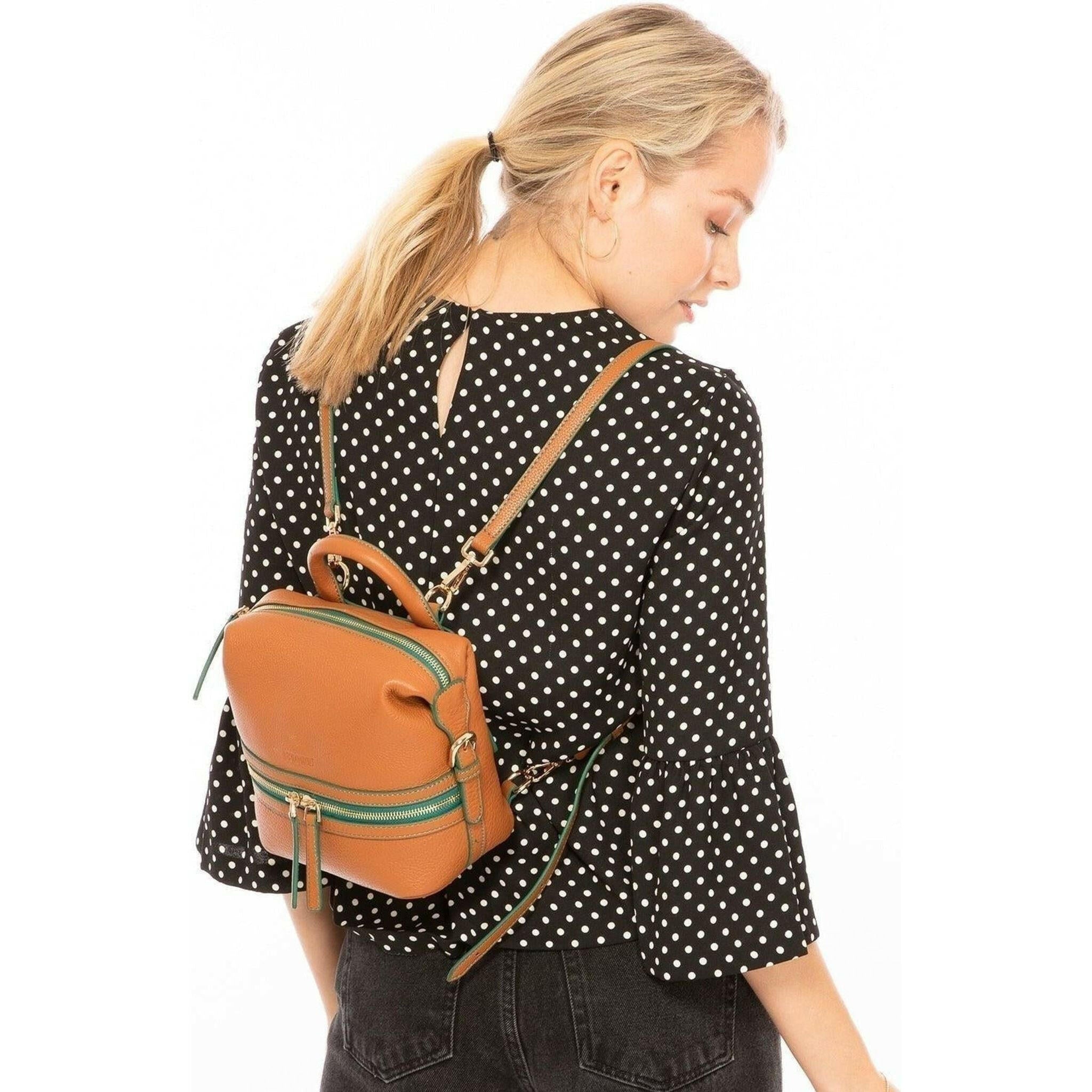 Ashley Small Leather Backpack in Brown.