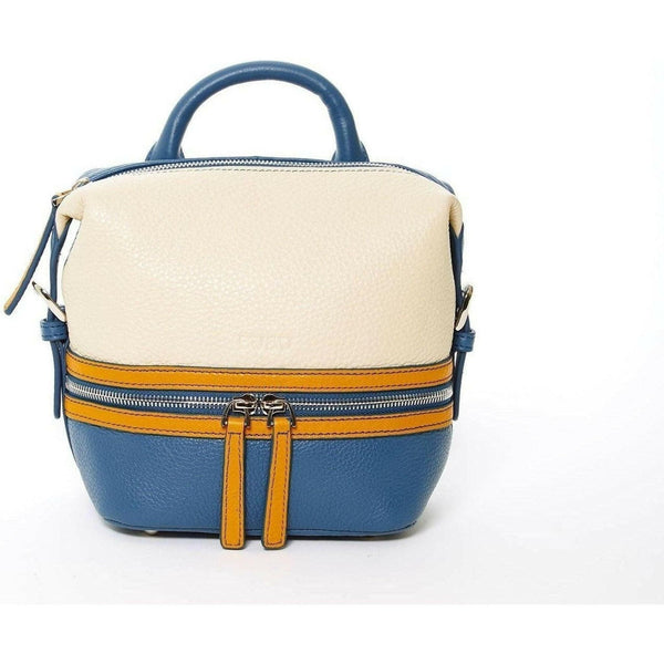 Ashley Small Leather Backpack in White Yellow Blue