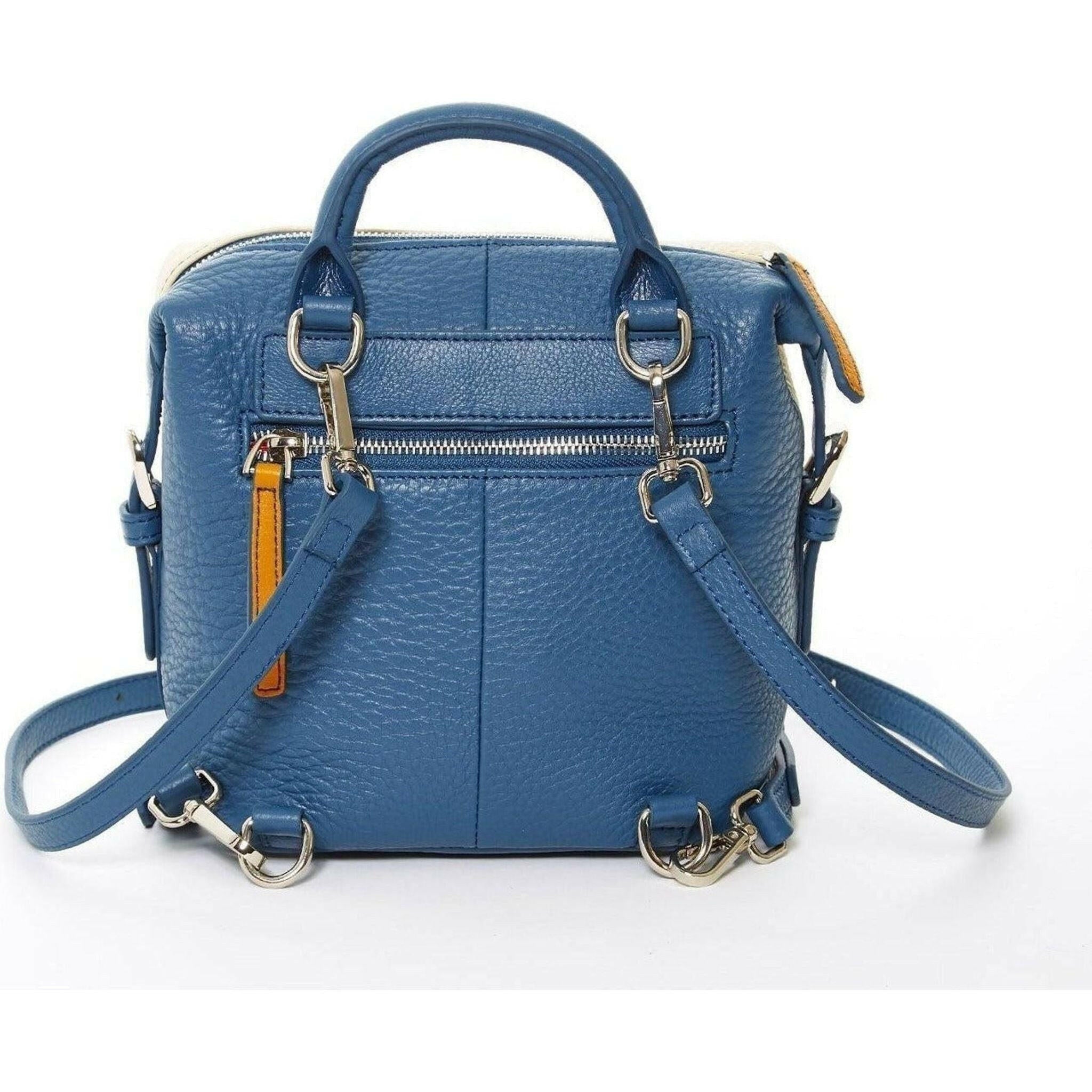 Ashley Small Leather Backpack in White Yellow Blue.