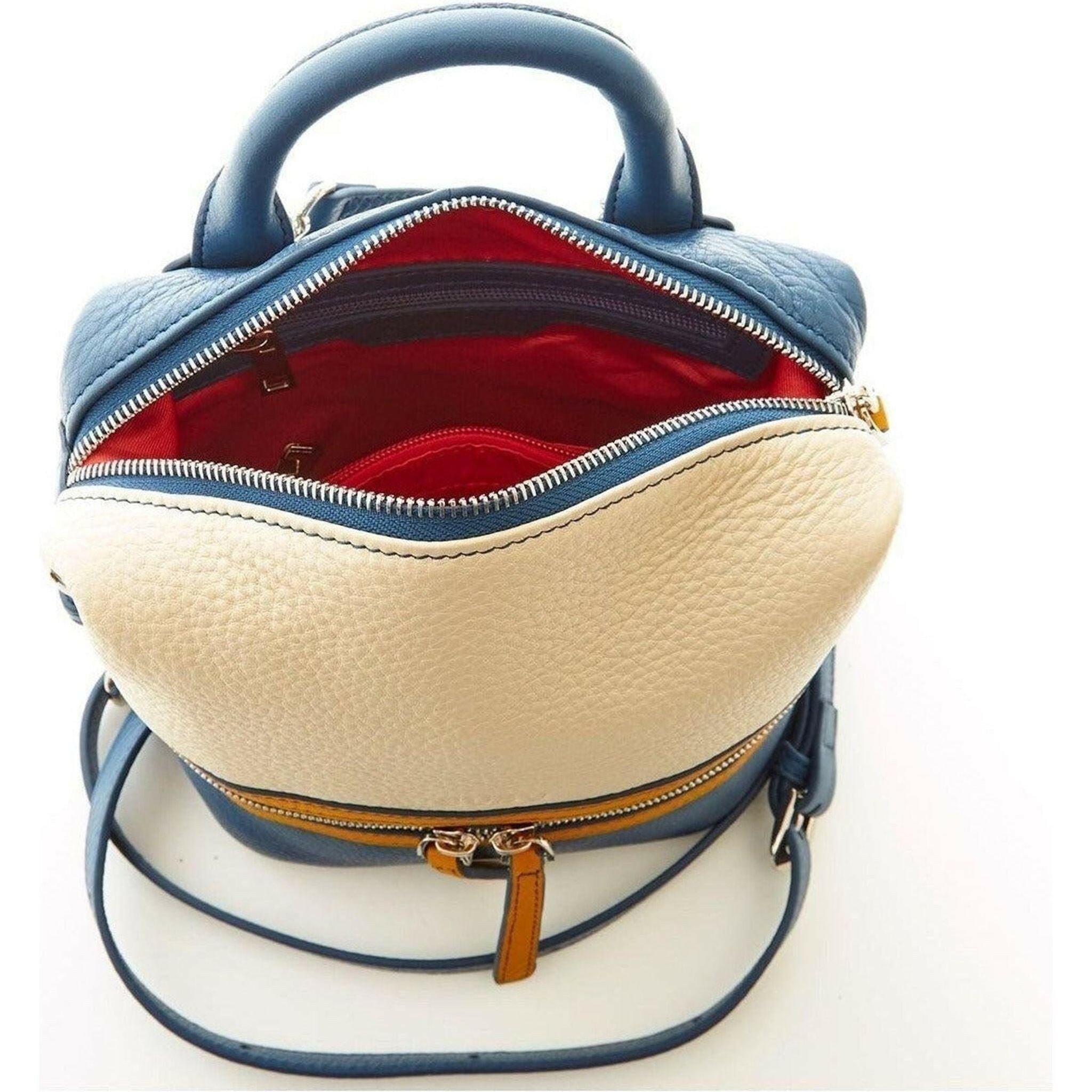 Ashley Small Leather Backpack in White Yellow Blue.