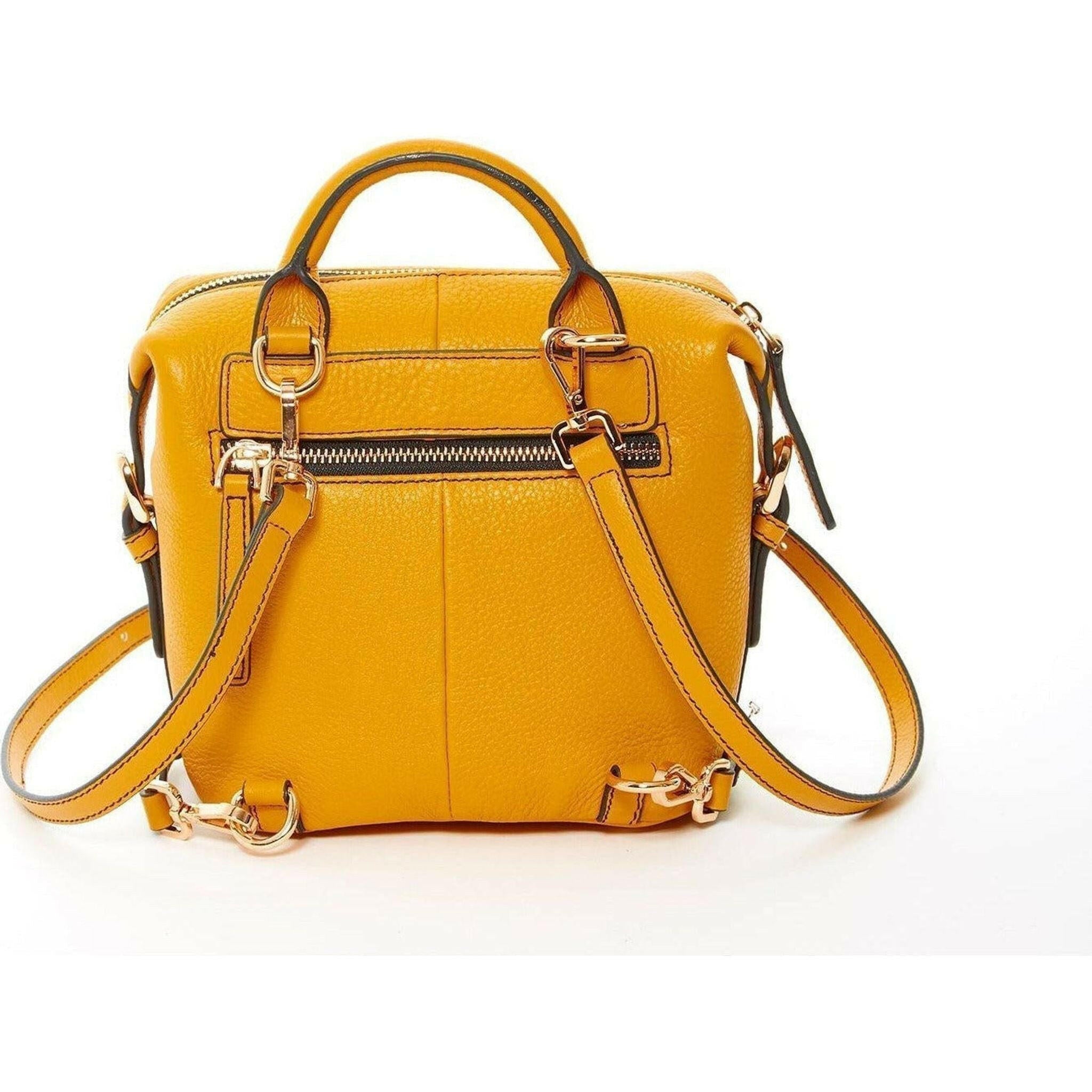 Ashley Small Leather Backpack in Yellow.