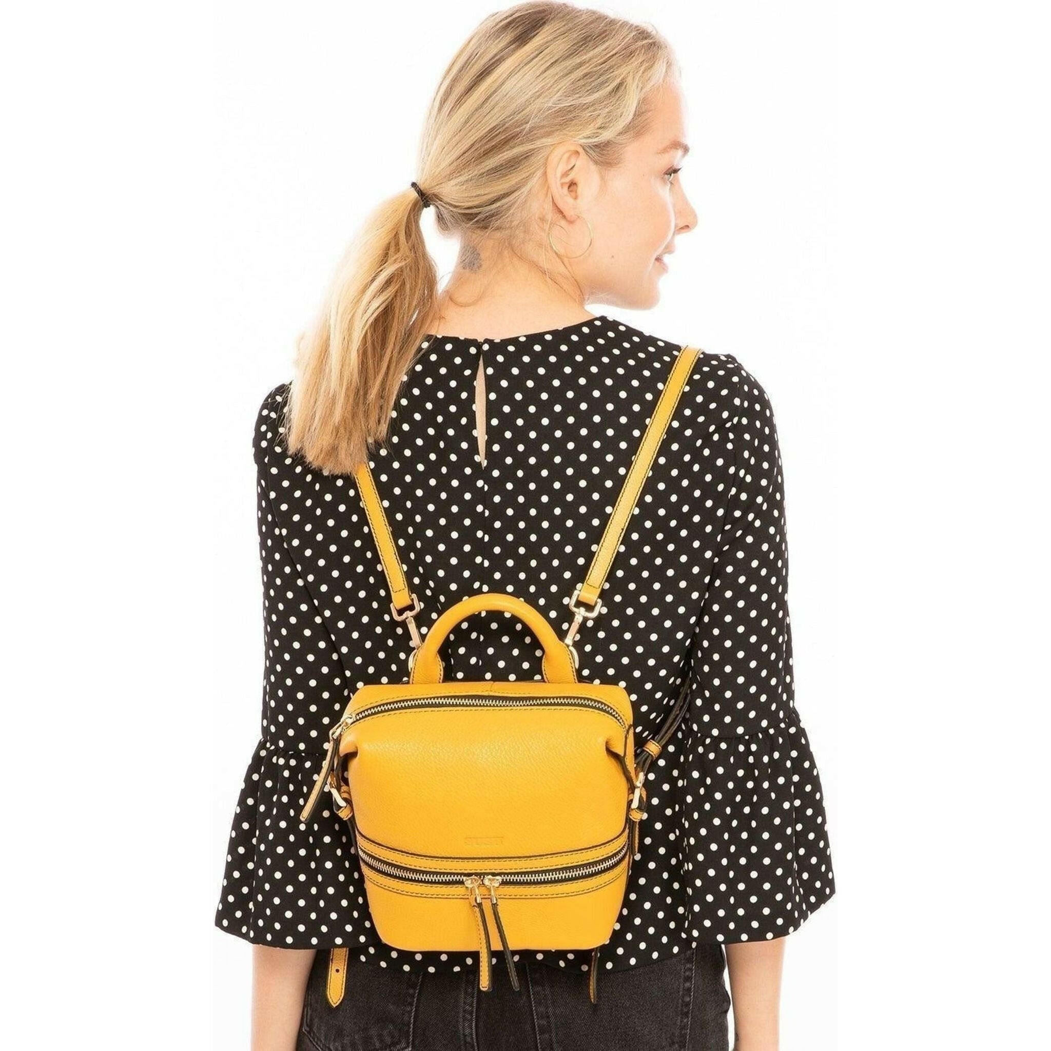 Ashley Small Leather Backpack in Yellow.