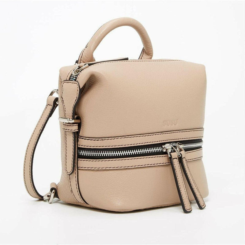 Ashley Small Leather Backpack Purse in Beige