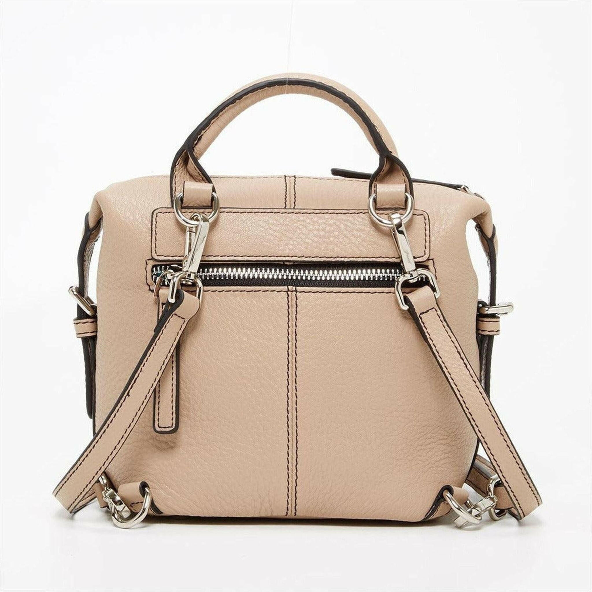 Ashley Small Leather Backpack Purse in Beige.