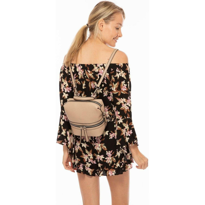 Ashley Small Leather Backpack Purse in Beige