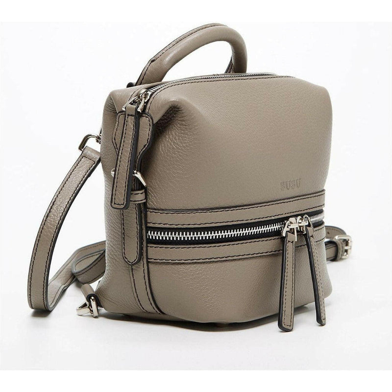 Ashley Small Leather Backpack Purse in Gray