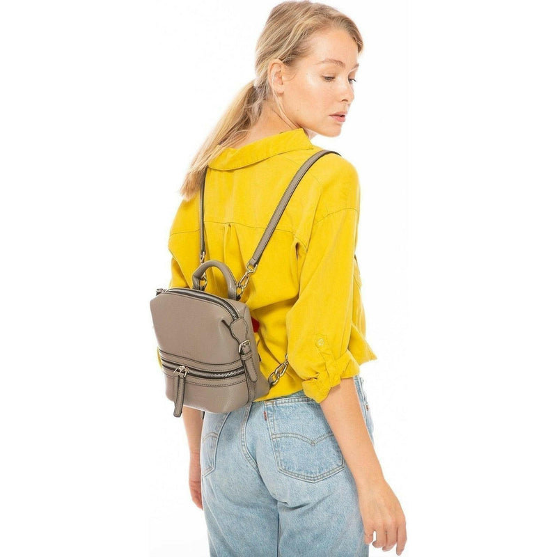 Ashley Small Leather Backpack Purse in Gray