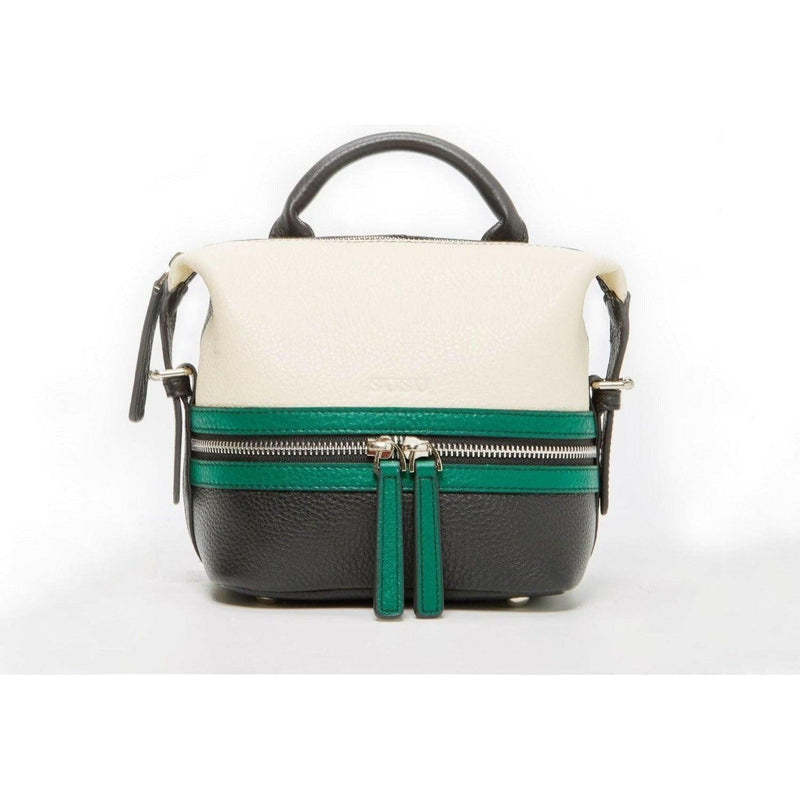 Ashley Small Leather Backpack Purse in Off White Green Black