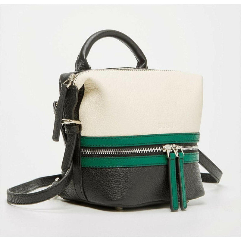 Ashley Small Leather Backpack Purse in Off White Green Black