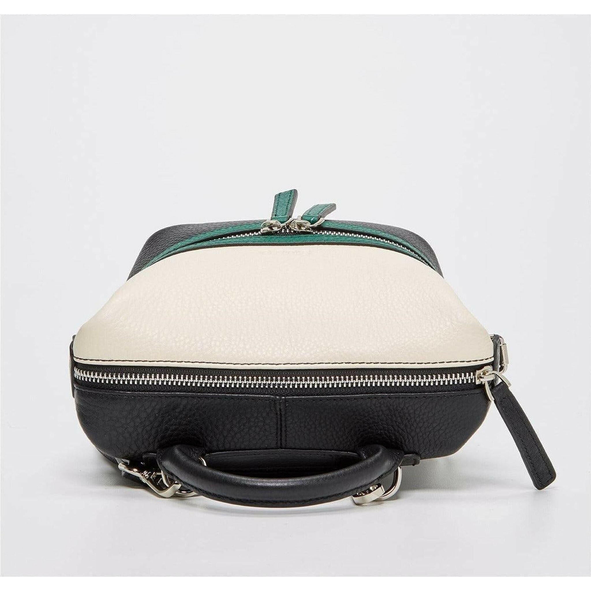 Ashley Small Leather Backpack Purse in Off White Green Black.