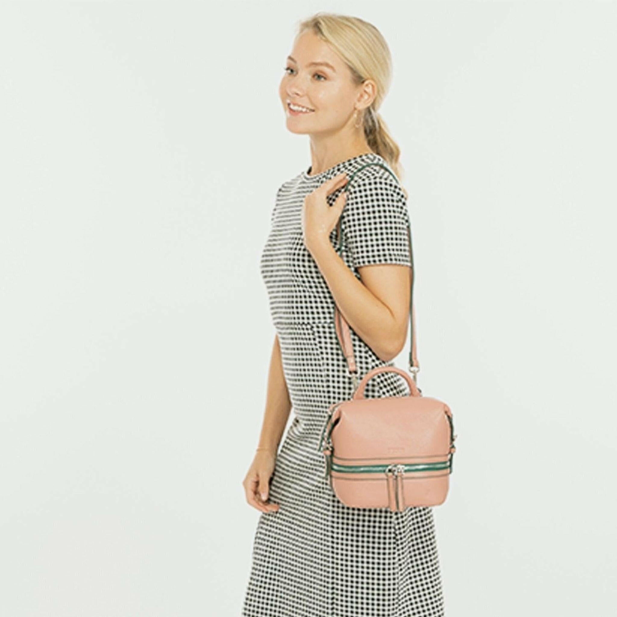 Ashley Small Leather Backpack Purse in Pink.