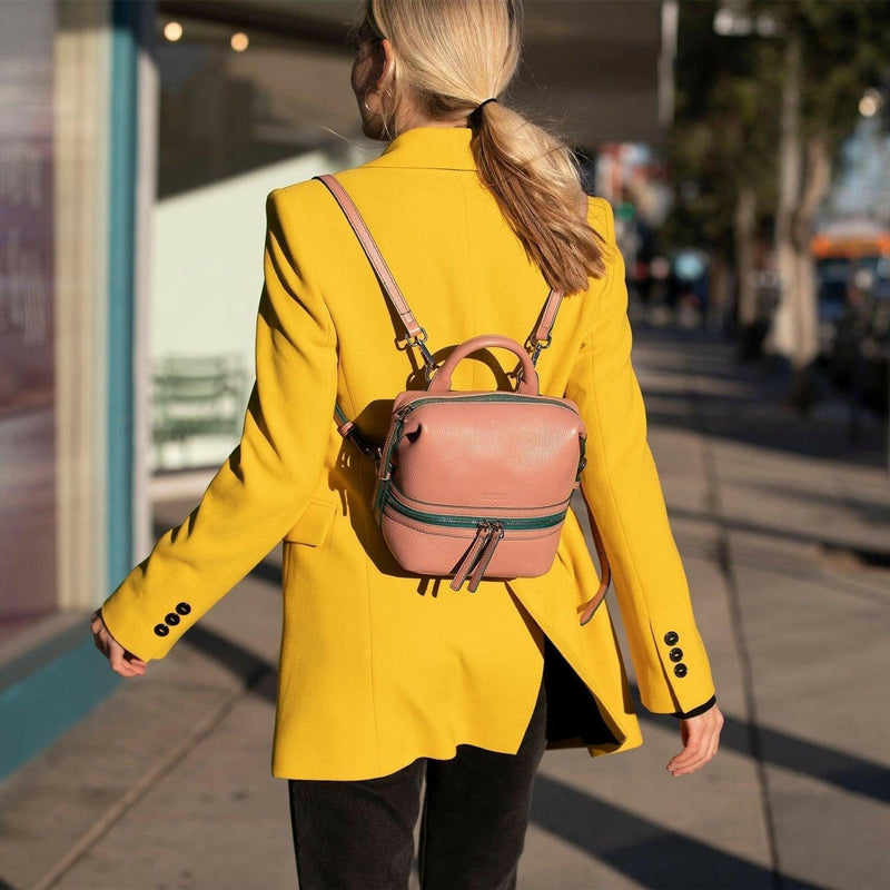 Ashley Small Leather Backpack Purse in Pink