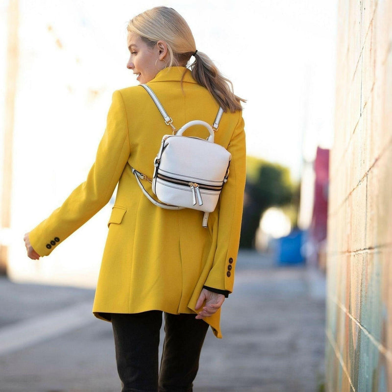 Ashley Small Leather Backpack Purse in White