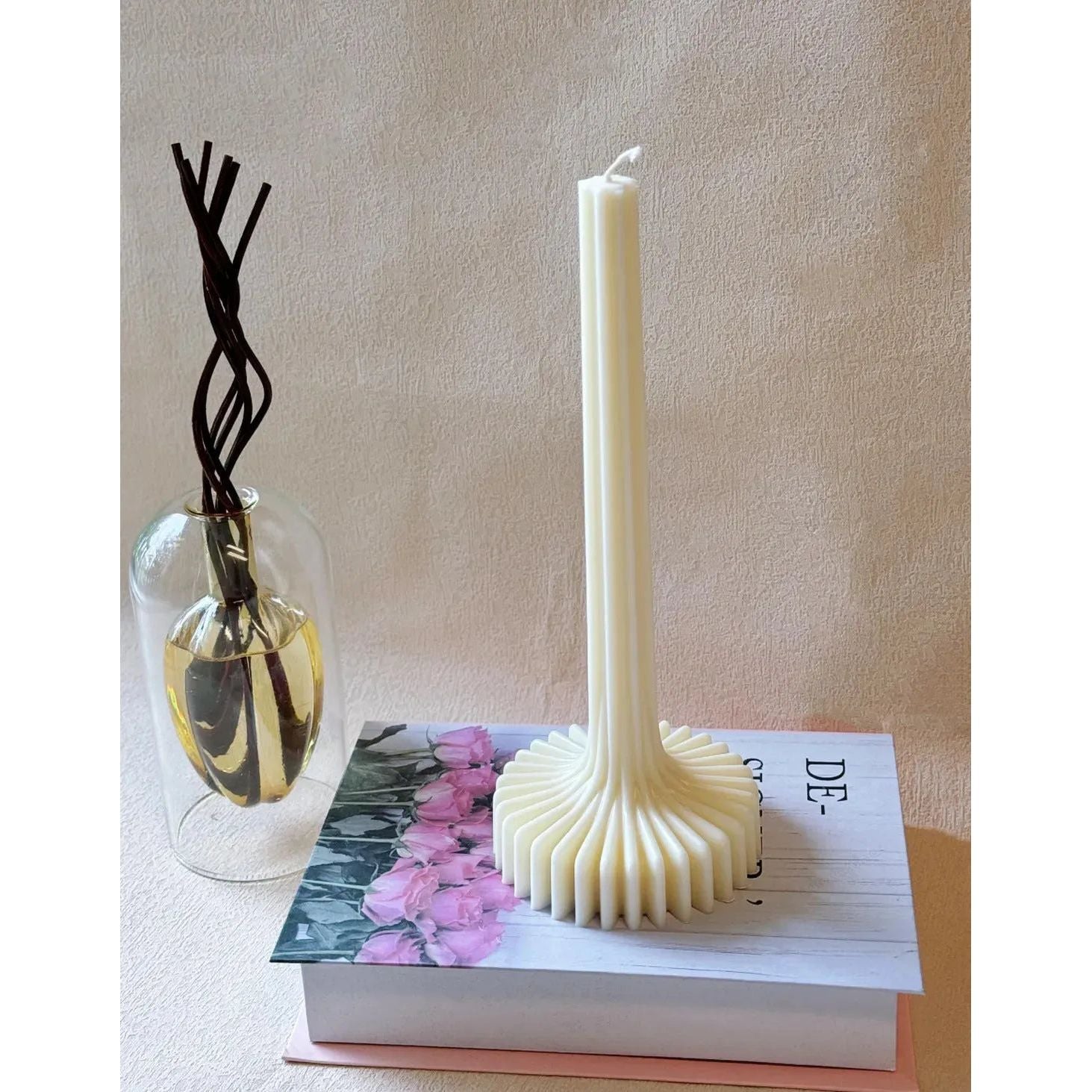 Elegant Latern Pillar Soy Wax Sculpture Candle.