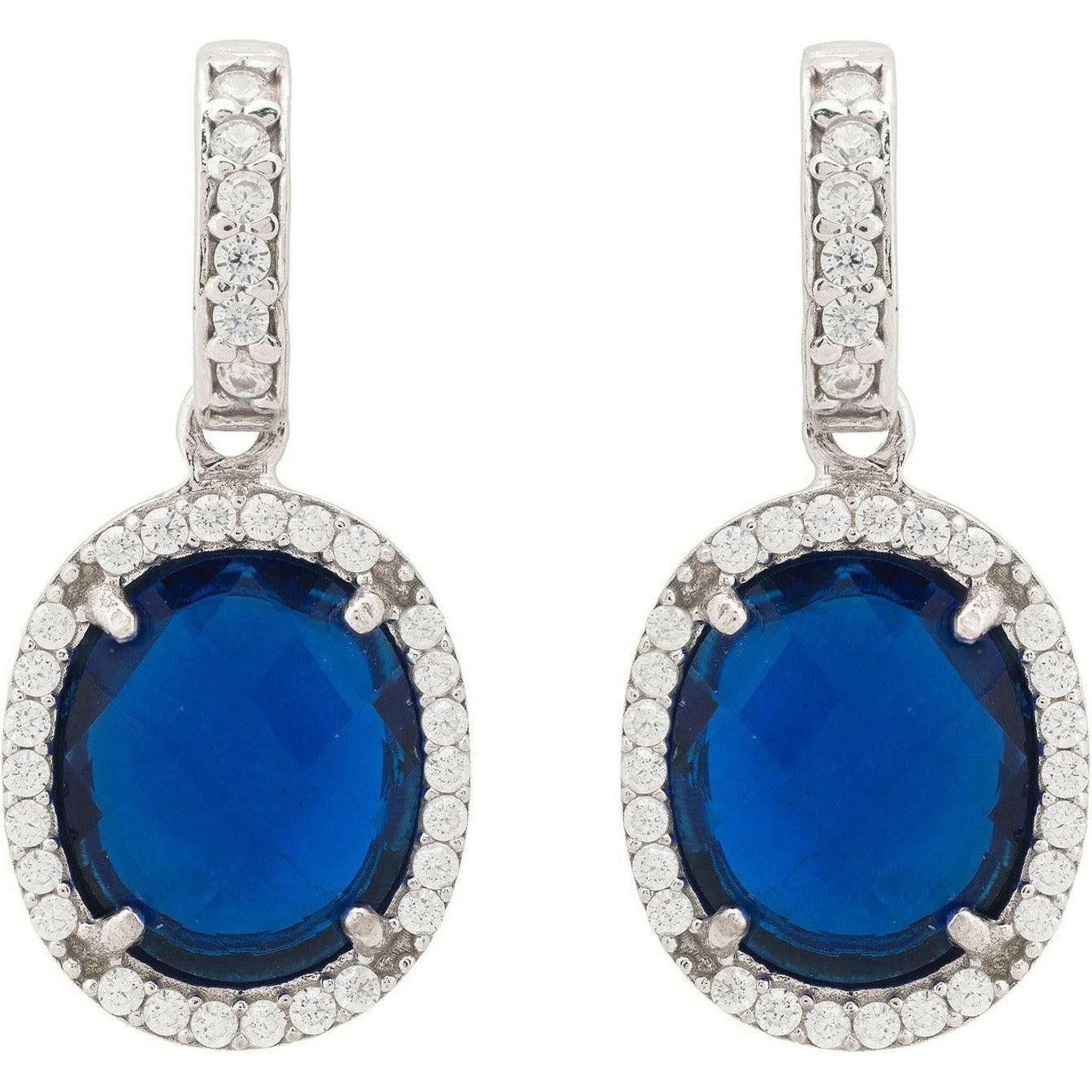 Beatrice Oval Drop Earrings Silver Sapphire Hydro.