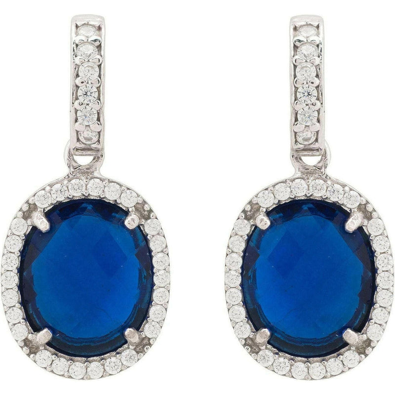 Beatrice Oval Drop Earrings Silver Sapphire Hydro