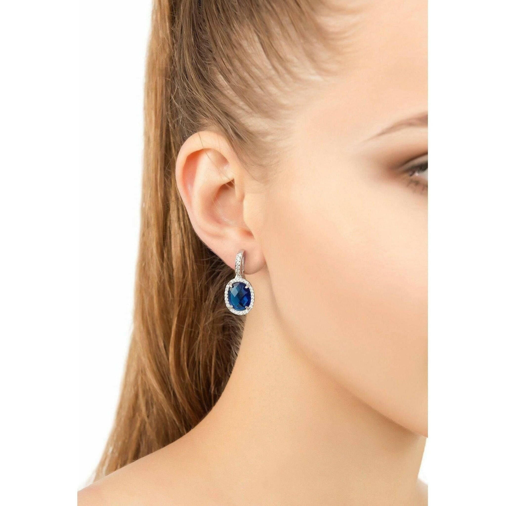 Beatrice Oval Drop Earrings Silver Sapphire Hydro.